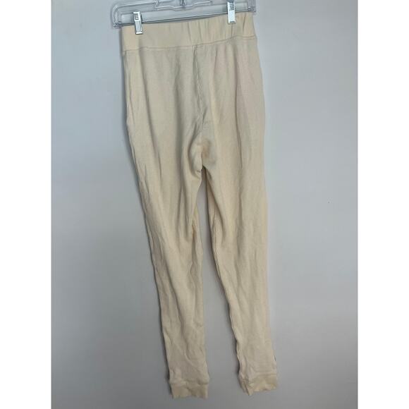 Donni Thermal Lounge Pants Women M Cream Button Front Ribbed Pull On - Picture 2 of 8